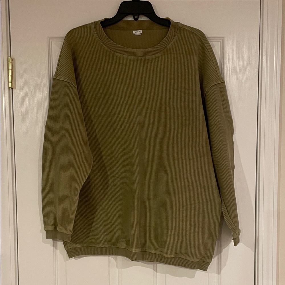 Aerie Olive Green Ribbed Sweatshirt